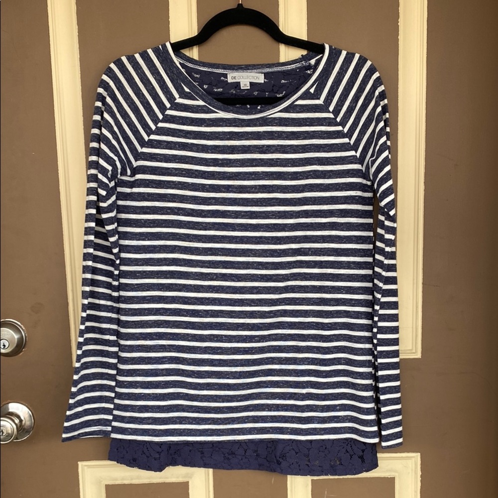 Blue and White Striped Women's Top